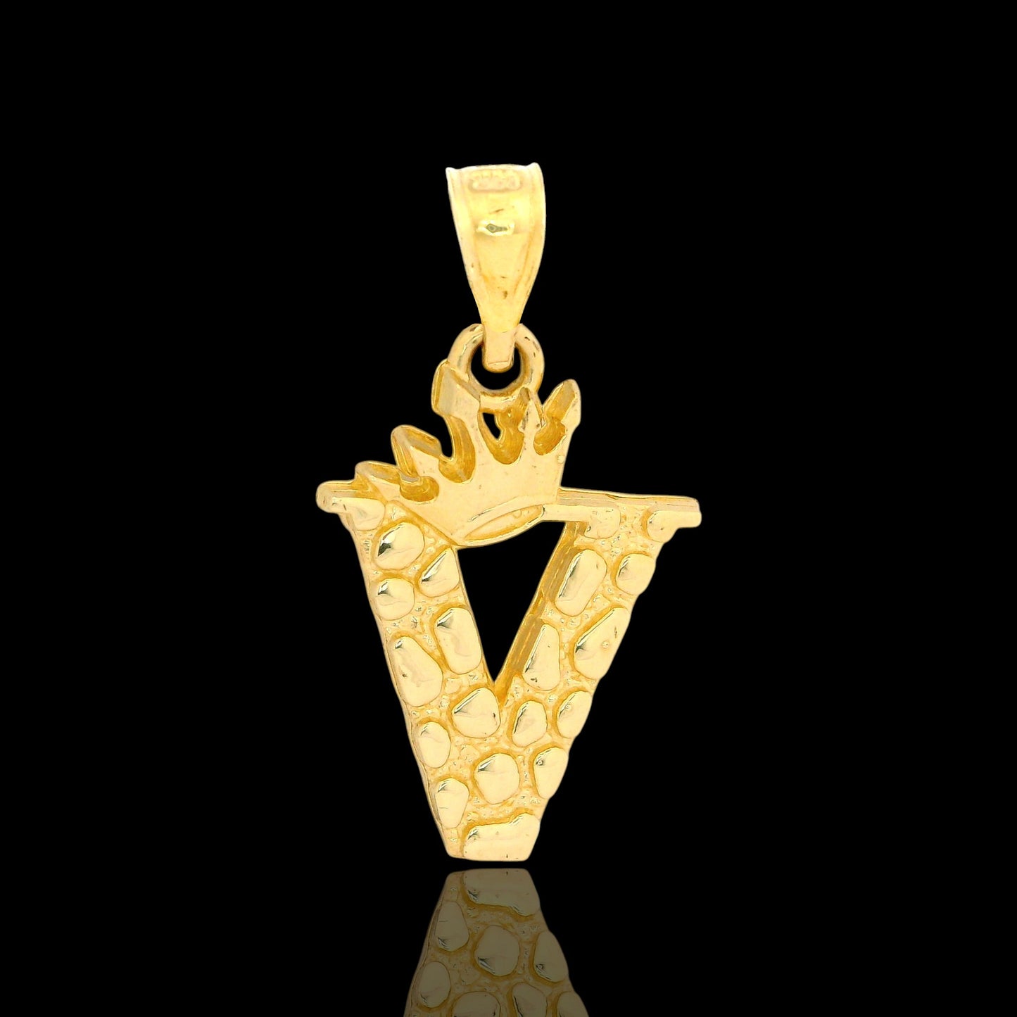 14K Gold Initial Pendant with Crown Nugget Style - 17mm
