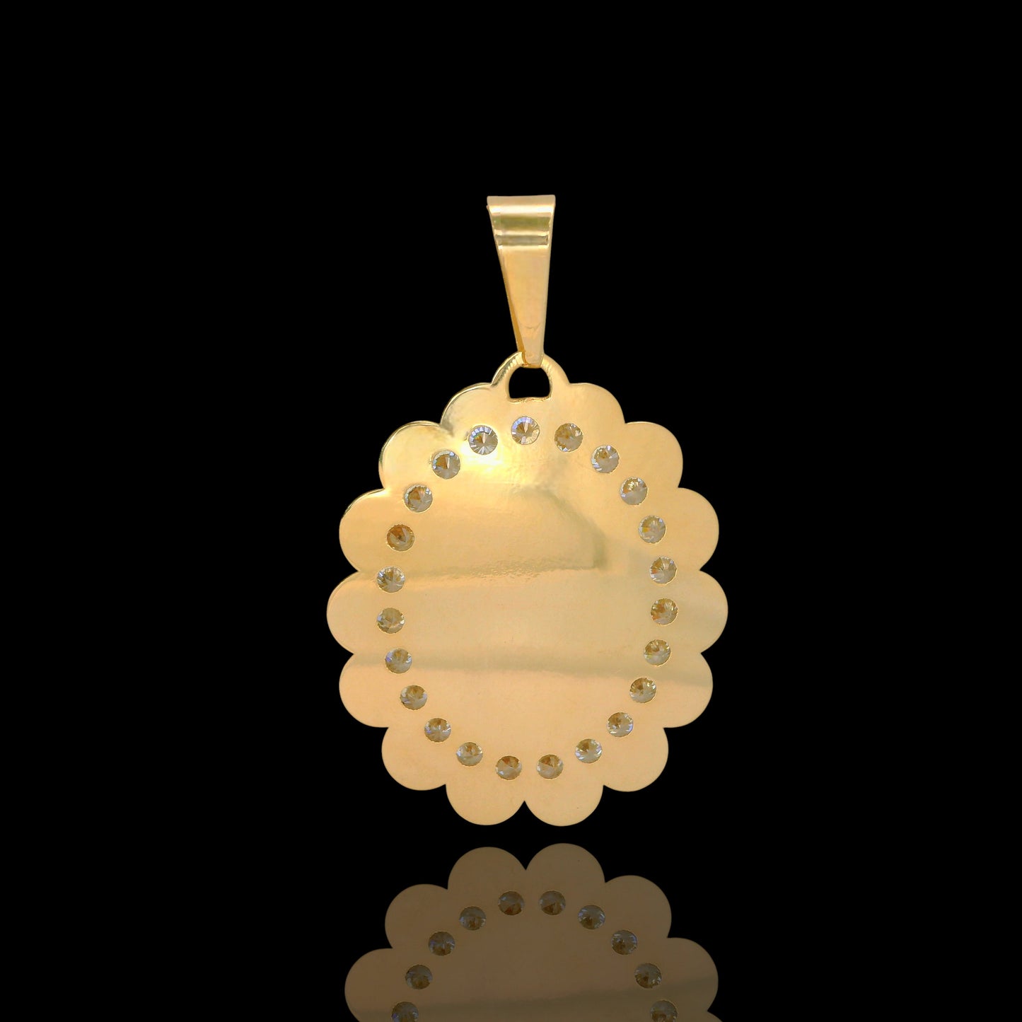 14K Gold Our Lady of Guadalupe Pendant with CZ