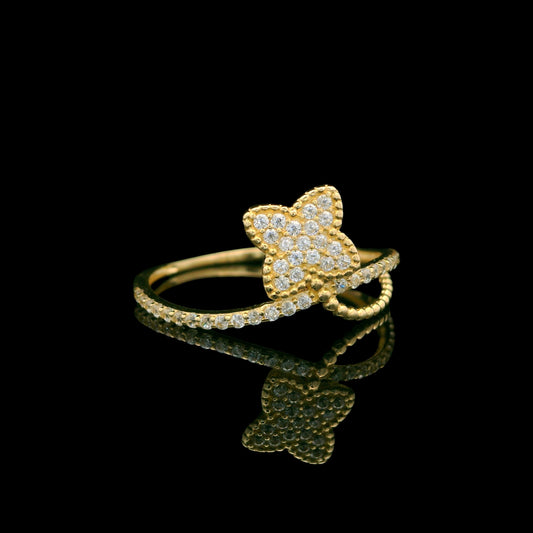 14K Solid Gold Clover CZ Ring – 10mm