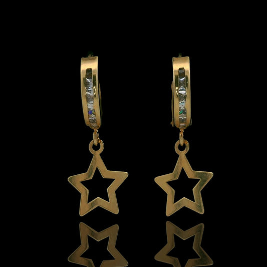 REAL 114K Yellow Gold Star Huggie Earrings – 12mm