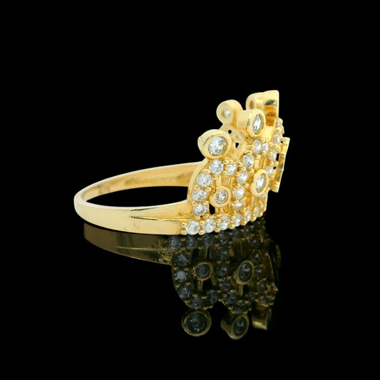 14K Solid Gold Queen Crown “15” Ring (14mm) – Fully Iced Sparkle