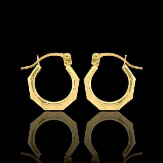 14K Yellow Gold Octagon Screw Accent Mini Hoop Earrings - 12mm