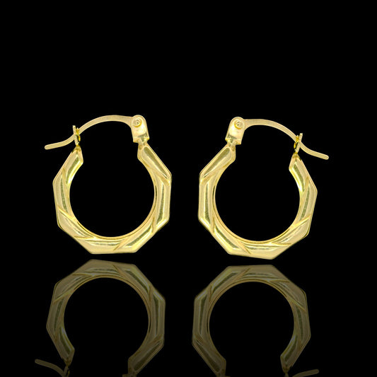 14K Yellow Gold Twisted Octagon Mini Hoop Earrings - 14mm