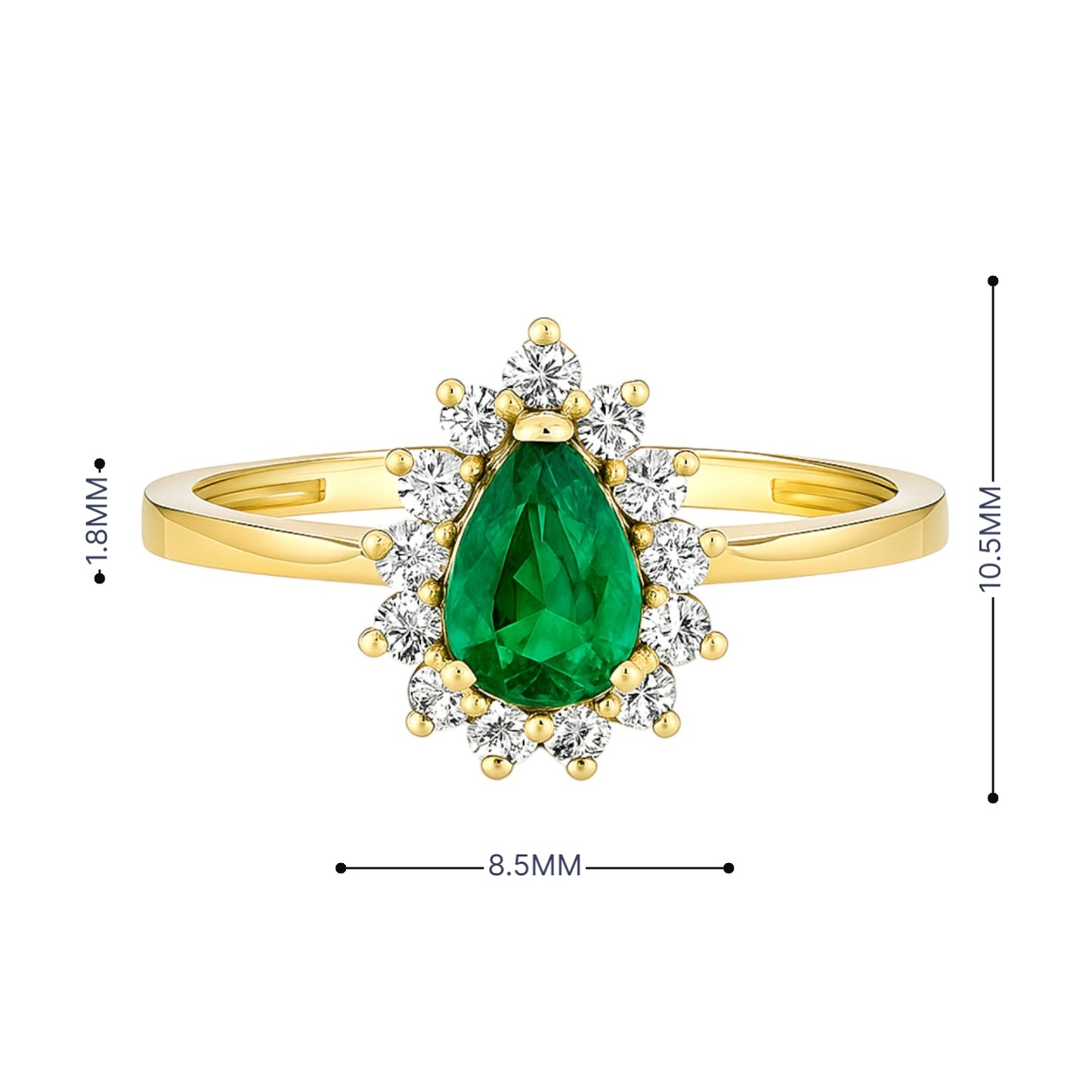 14k Gold Teardrop Emerald CZ with Halo Ring