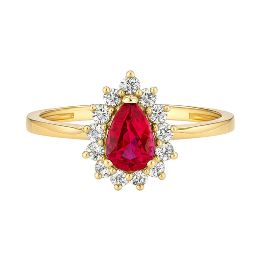 Anillo de oro de 14k con forma de lágrima, esmeralda y circonita cúbica con halo