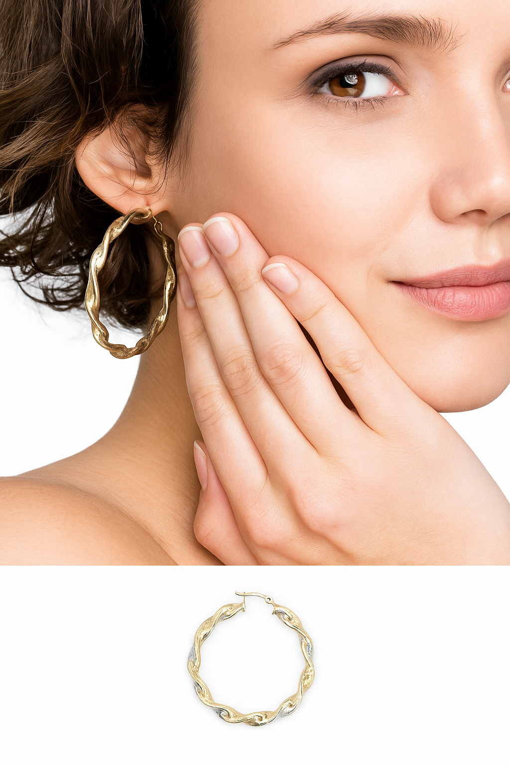 Twisted Two-Tone Diamond-Cut Hoop Earring