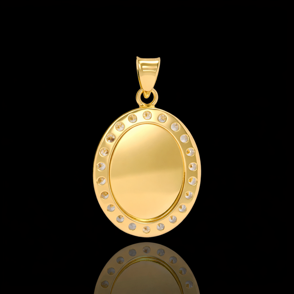 14K Gold Oval Our Lady of Guadalupe Pendant with CZ