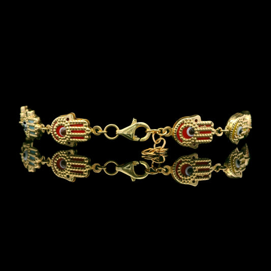 14K Gold Hamsa Hand Bracelet with Multicolor Turkish Evil Eye – Adjustable7''+1'' - 8mm
