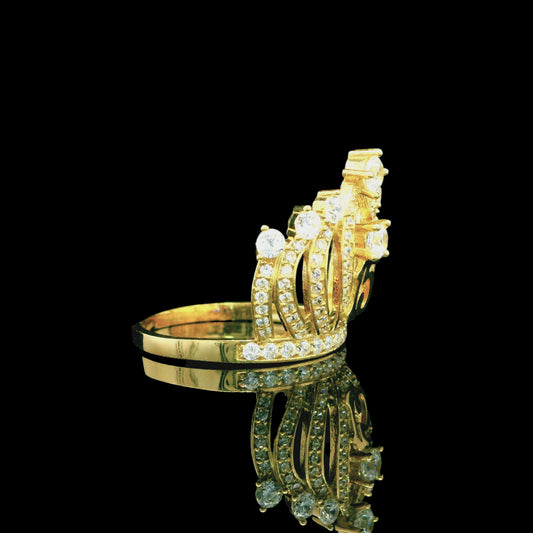 14K Gold “15” Crown Ring with Round CZ Tips - 17mm