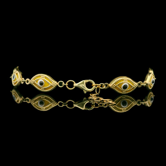 14K Gold Turkish Evil Eye Bracelet – Adjustable Fit - 7''+1''