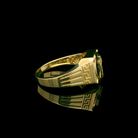 14K Gold Cross with Black Onyx Ring and CZ – 11mm