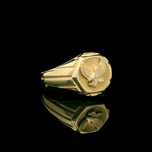 14K Gold Engraved Eagle Ring – 13mm