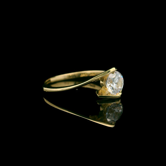 14K Gold CZ Solitaire Bypass Shank Ring - 5mm