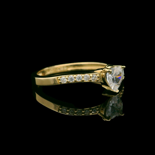 14K Heart Solitare CZ with Curved Band - 5mm