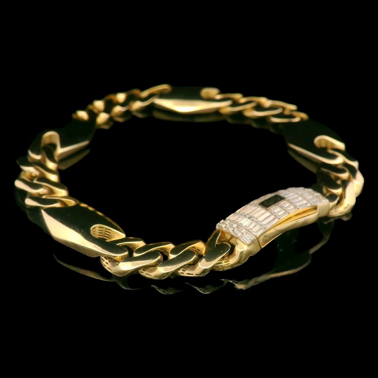 14K Yellow Gold 8" Genuine Monaco Lux Bracelet with Baguette CZ Lock 9.5mm