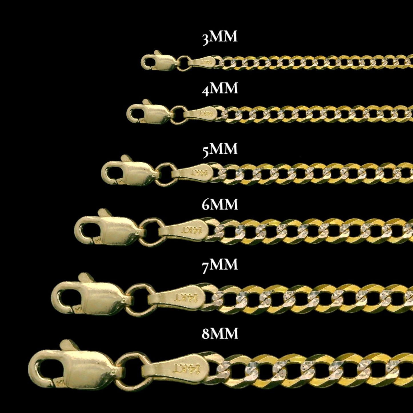 14K Two tone Cuban Chain – Multiple Lengths & Widths