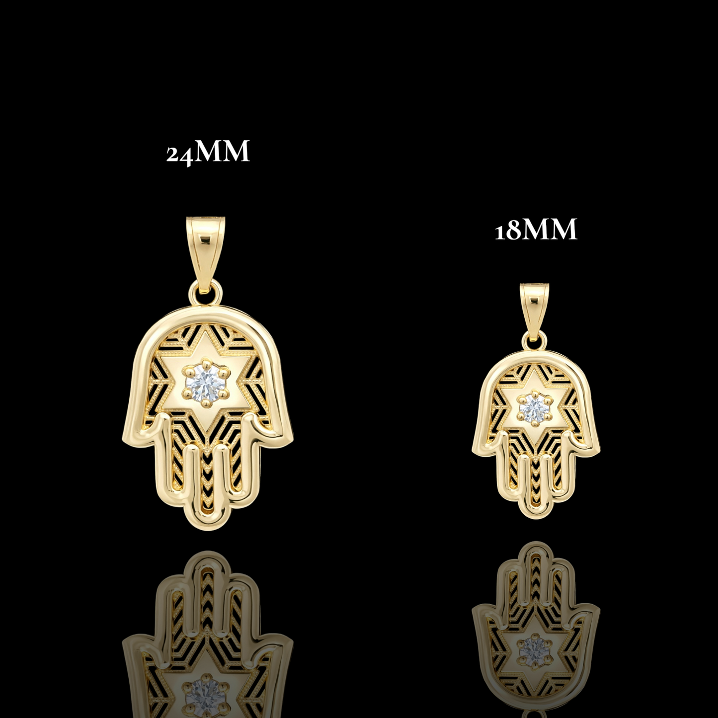 14K Gold Hamsa Hand Star Pendant 24mm