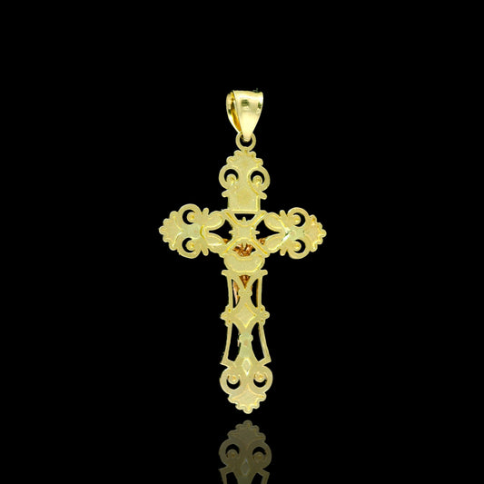 14K Tri-Color Filigree Crucifix Cross Pendant