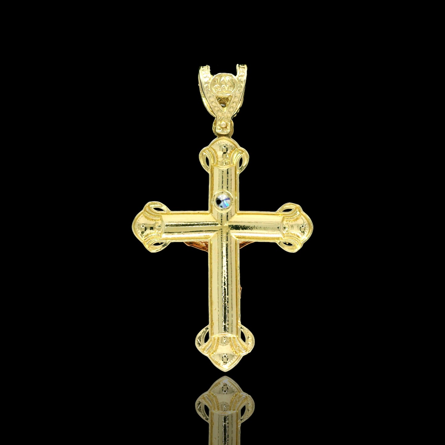 14K Gold Textured Crucifix with CZ Accents