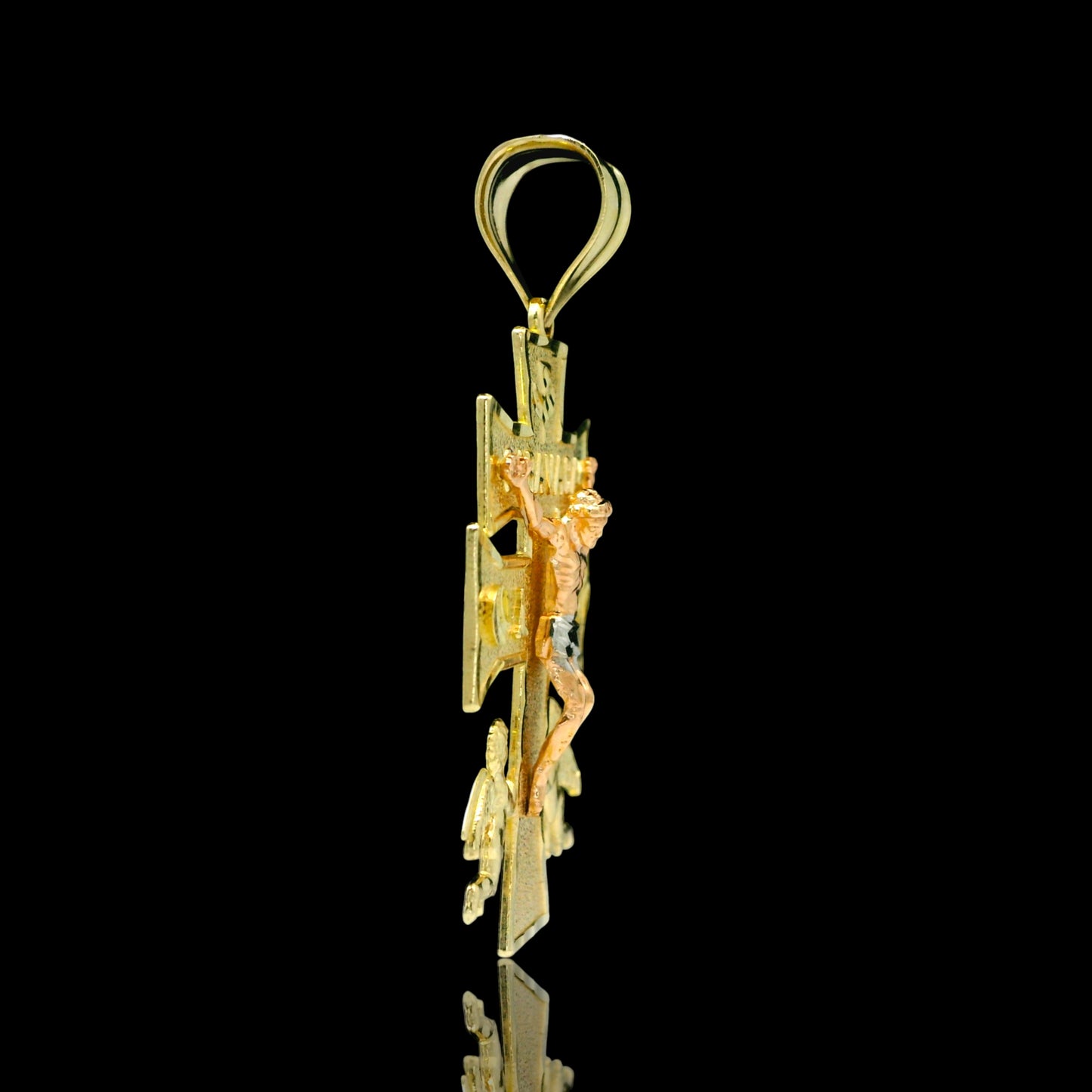 14K Gold Caravaca Cross Pendant with Angels