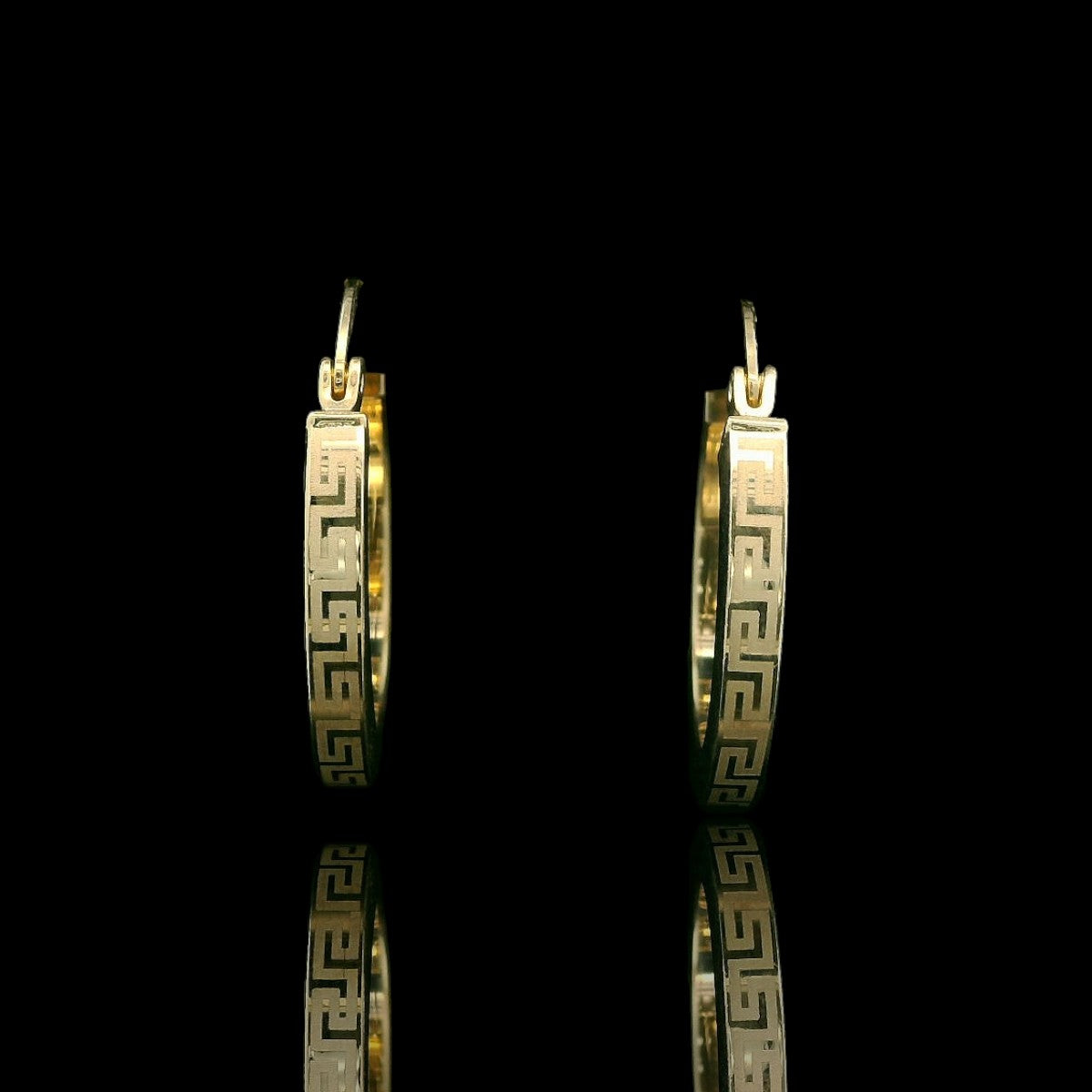 14K Italian Yellow Gold Greek Key Hoop Earrings