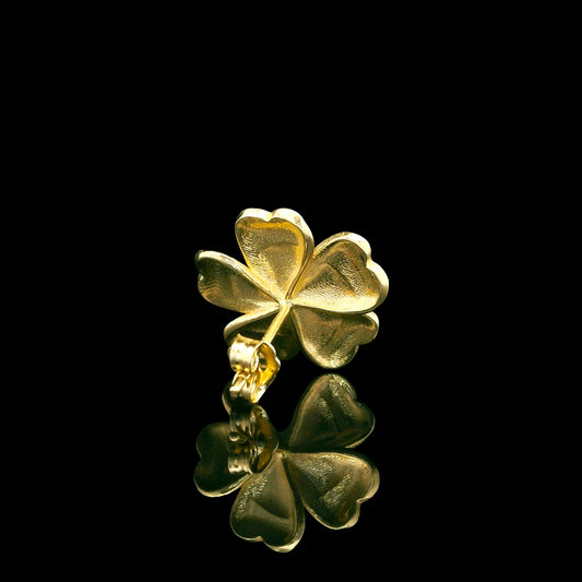 14K Gold Four-Leaf Clover Stud Earrings 15mm