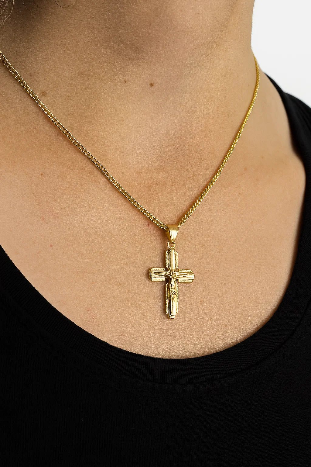 14K Yellow Gold Cross Pendant with CZ Accent