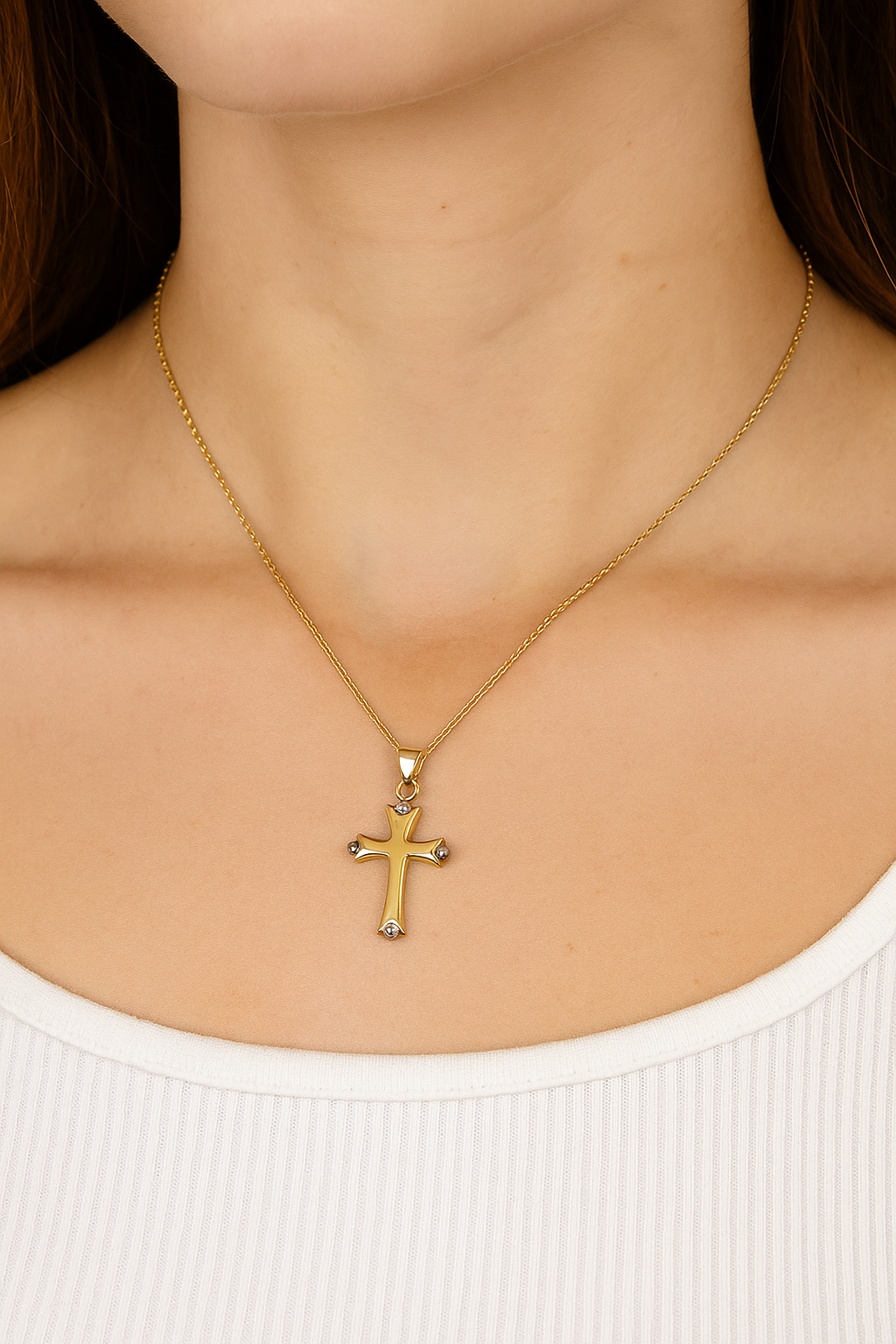 14K Yellow Cross Pendant with White Gold accents– 23mm