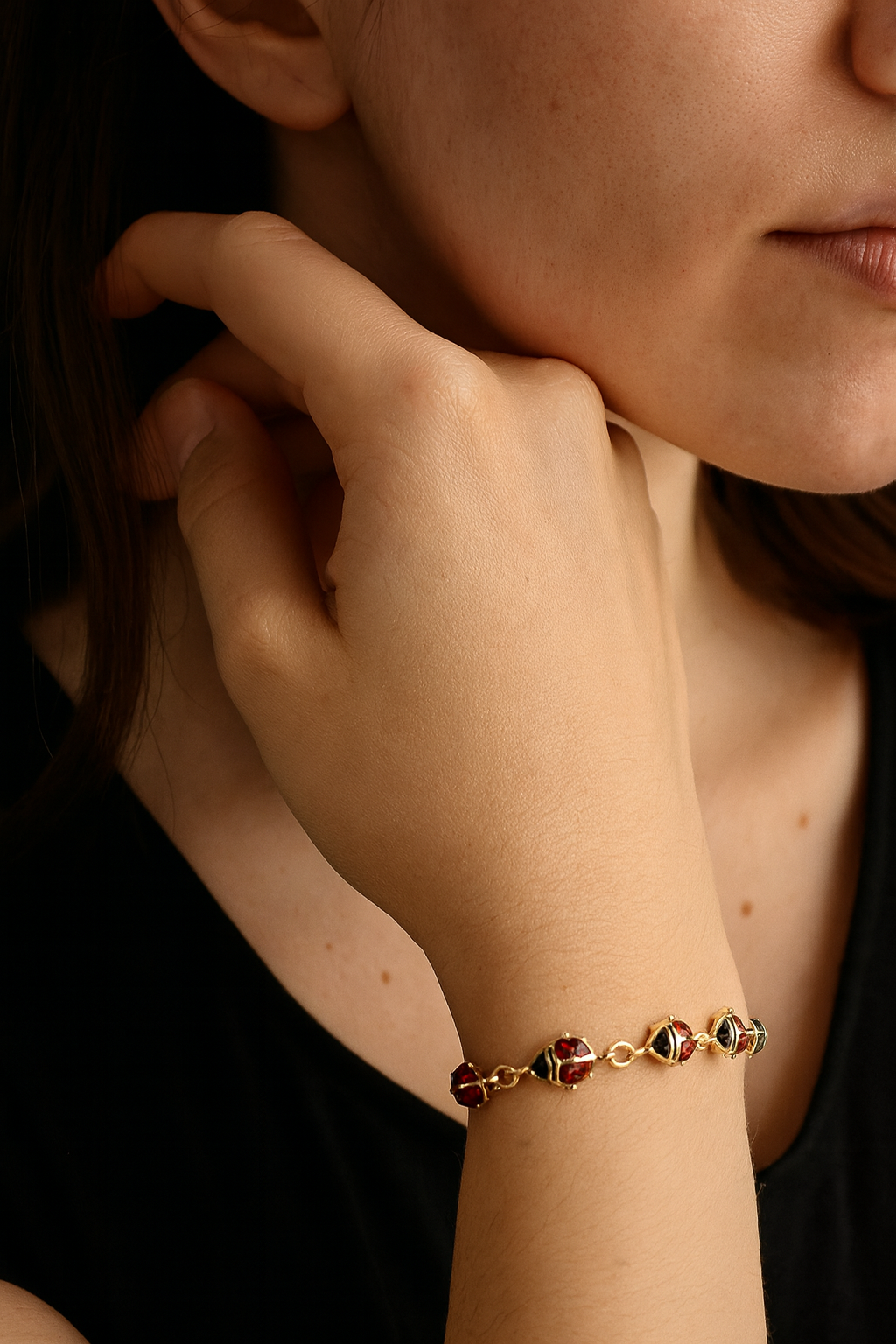 14K Italian Enamel Puff Ladybug Bracelet