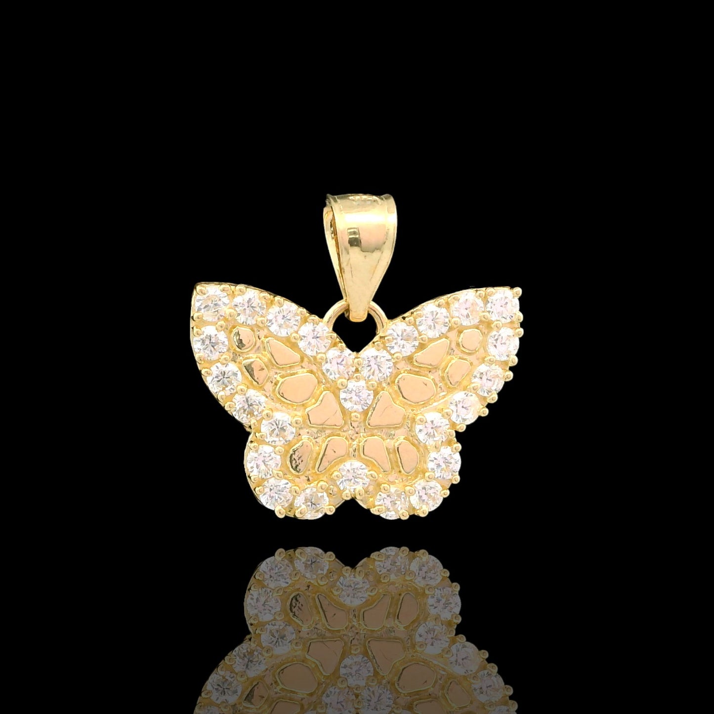 14K Gold Nugget Butterfly CZ Pendant