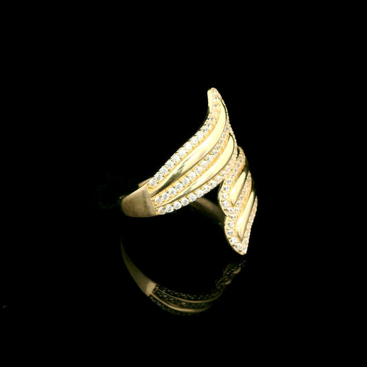 14K Gold Open Wave Ring with CZ