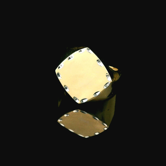 14K Gold Signet Ring with Twisted Band & Diamond-Cut Border