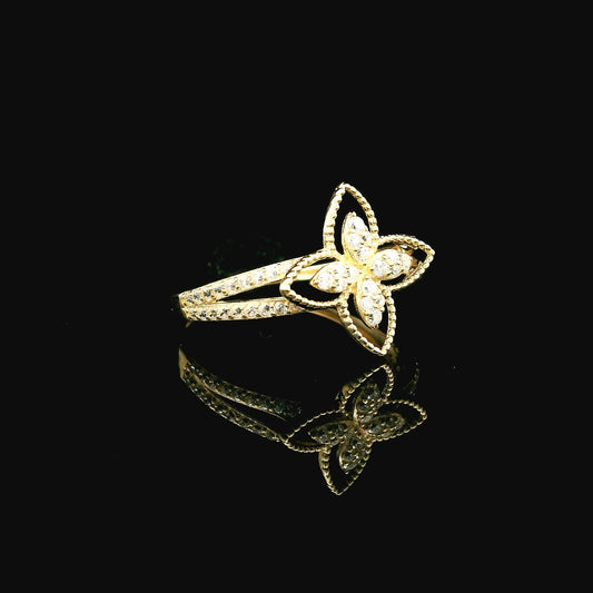 14K Gold Floral Ring with CZ