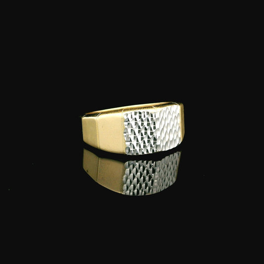 14K Two-Tone Diamond-Cut Rectangular Ring