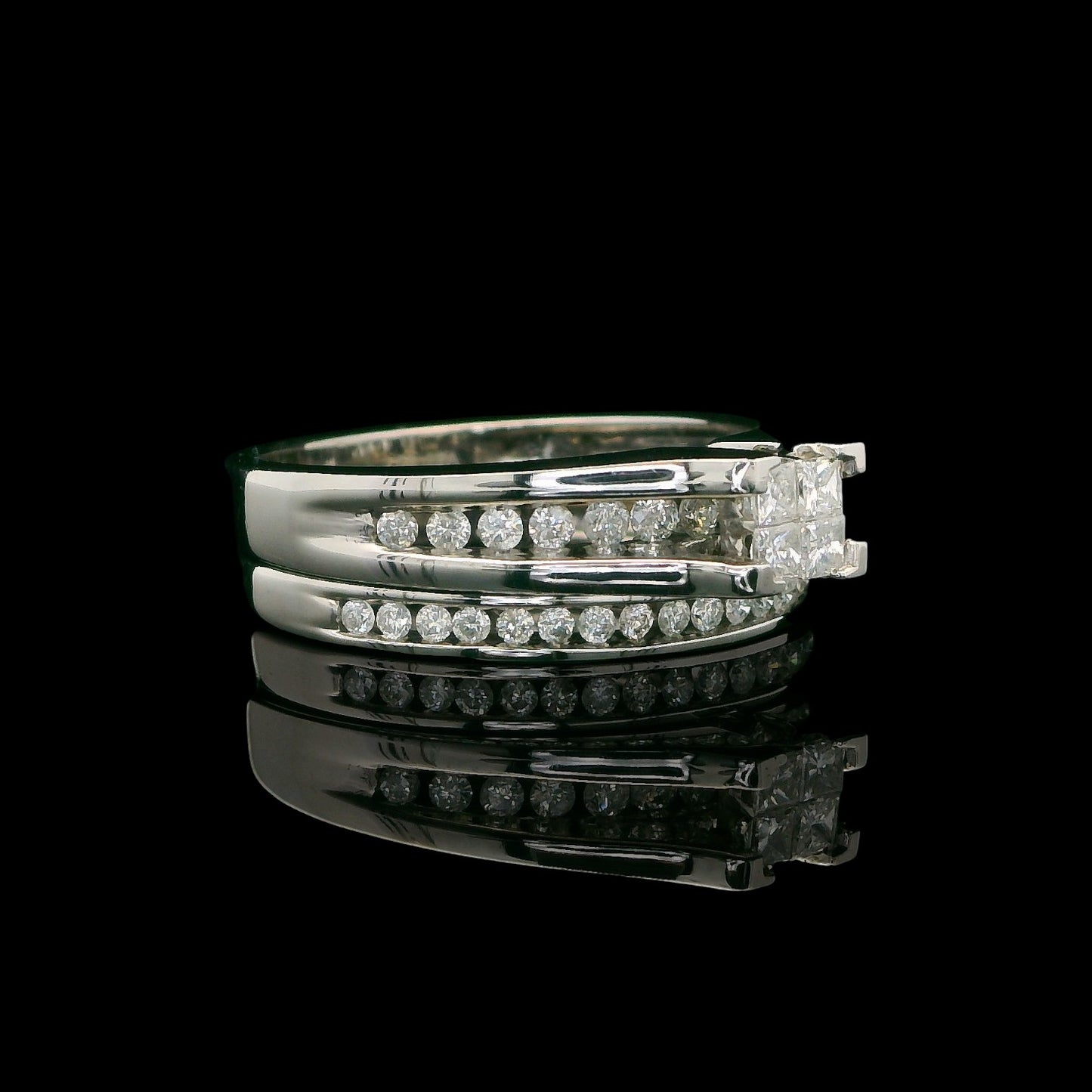 14K White Gold Diamond Ring & Matching Band Set – Illusion Center, 1.0 TCW