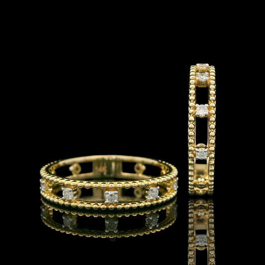 14K Solid Gold Beaded Diamond Band Ring 0.11 TCW