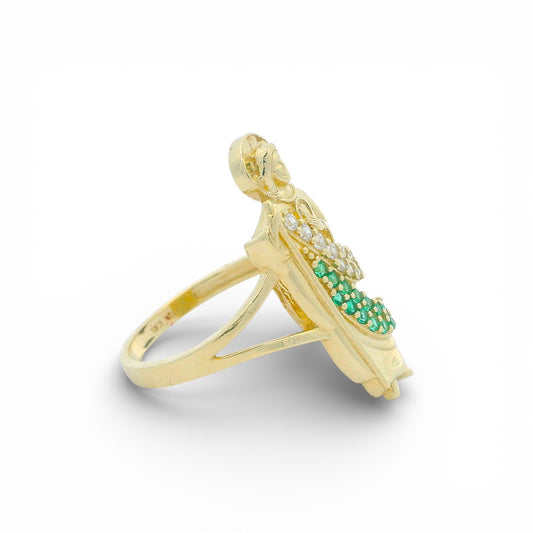 14K St. Jude Ring with Green and White CZ Robe – 24mm Figure (Select Your Size 6-9)