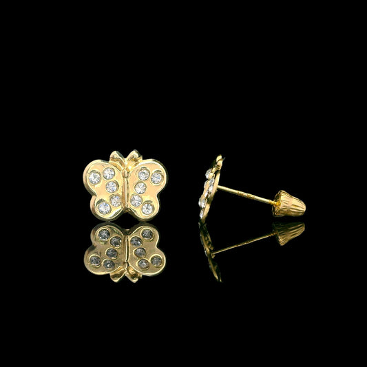 14K Gold 8mm Butterfly CZ Screw-Back Stud Earrings