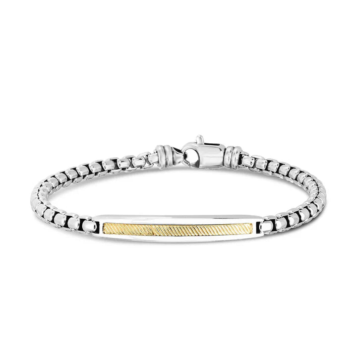 Silver Venetian Box Link Bracelet with 18K Gold