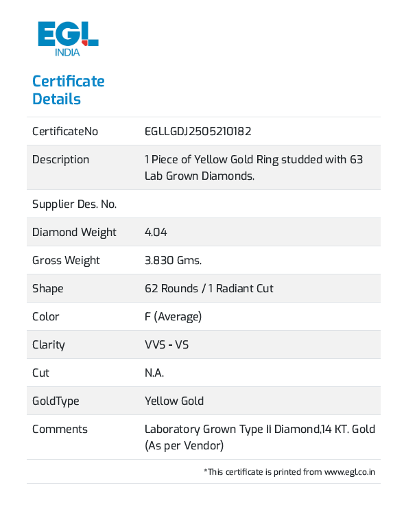 EGL Certified 4.0 CTW Radiant Diamond Ring in 14K Gold