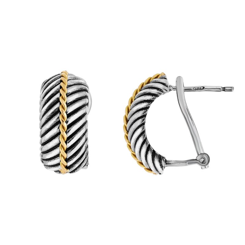 18K Gold & Sterling Silver Italian Cable Twisted Hoop Earrings