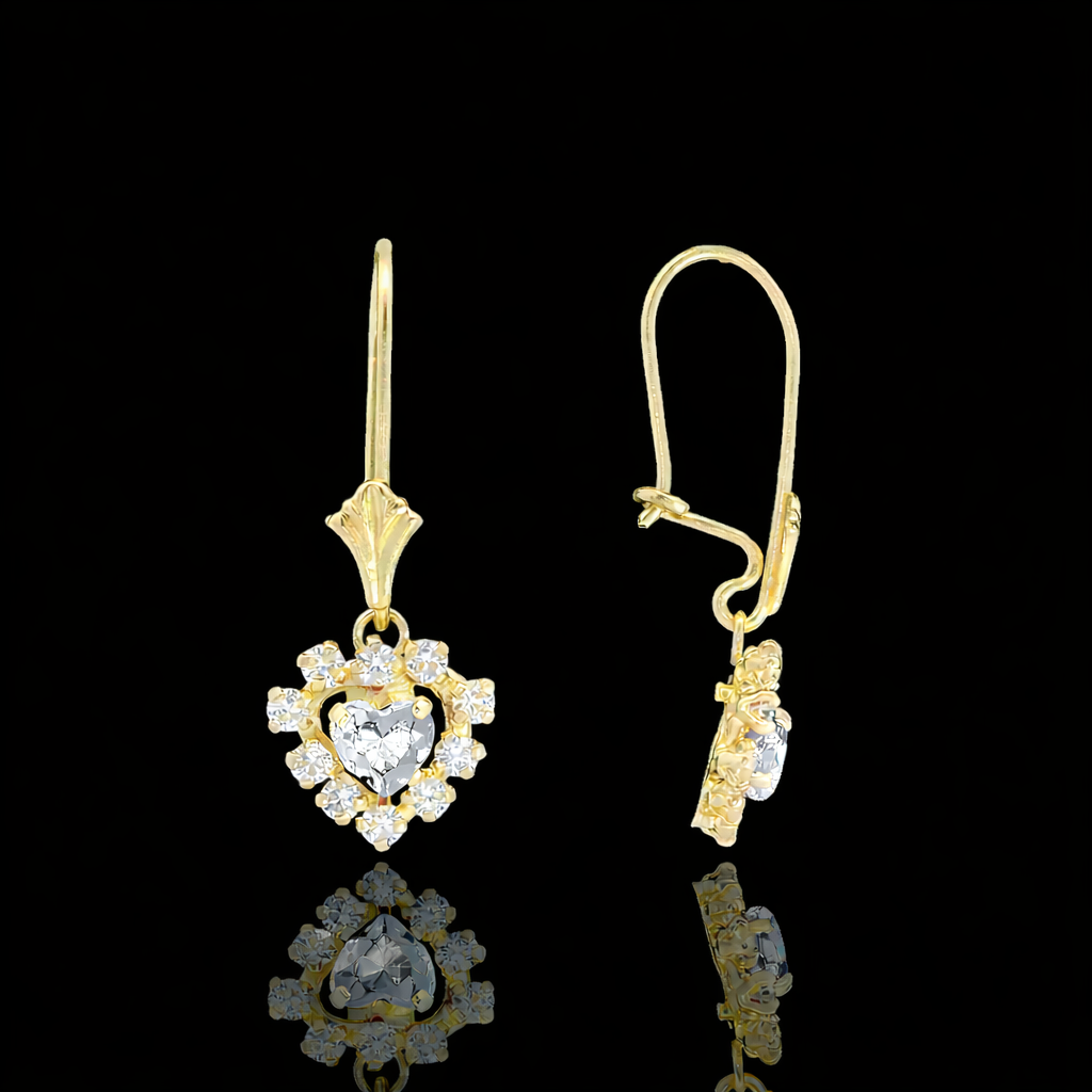 14K Gold Heart Halo Dangle Earrings - 25mm