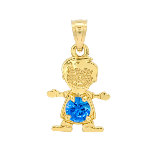 14K Gold Birthstone Boy & Girl Charm Pendants – 17mm CZ Stones by Month