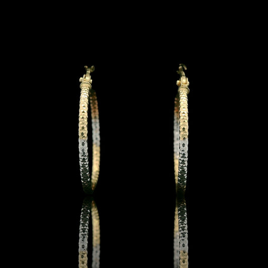 14K Tri-Color Prism-Cut Hoop Earrings