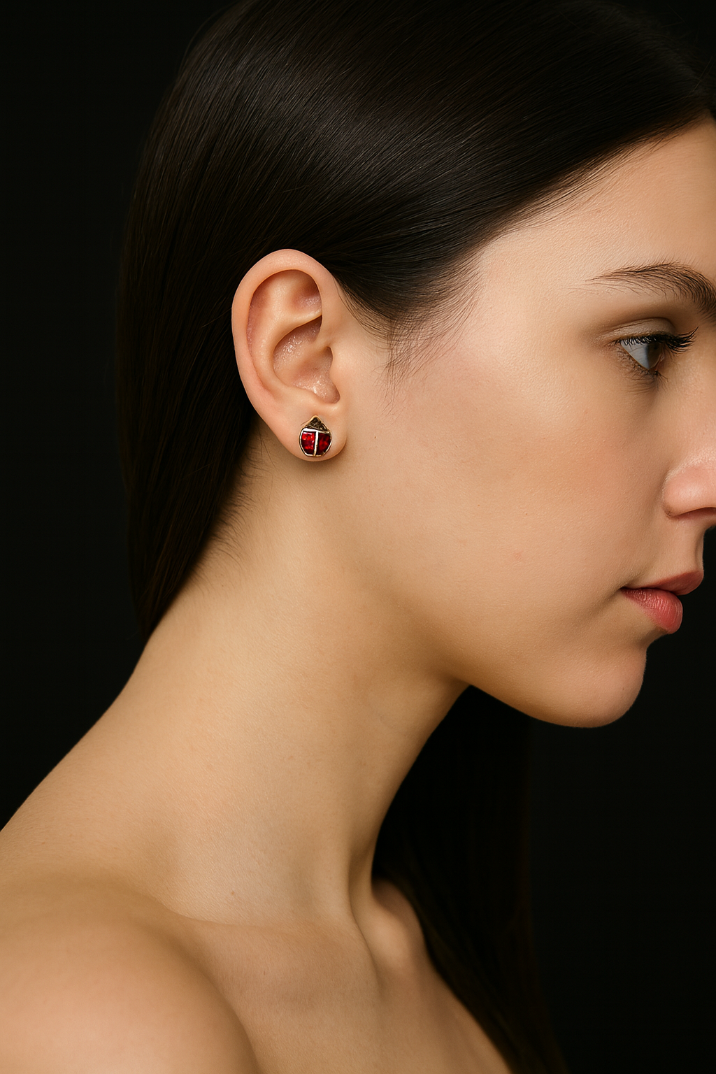 14K Gold Enamel Puff Ladybug Stud Earrings