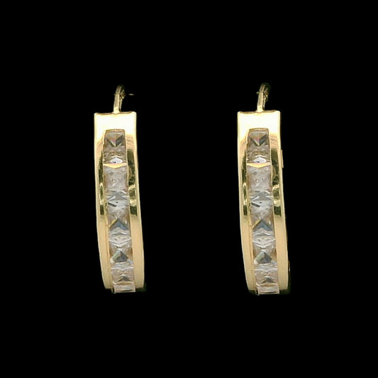 14K Gold CZ Channel Huggie Hoops – (Different Sizes Available)