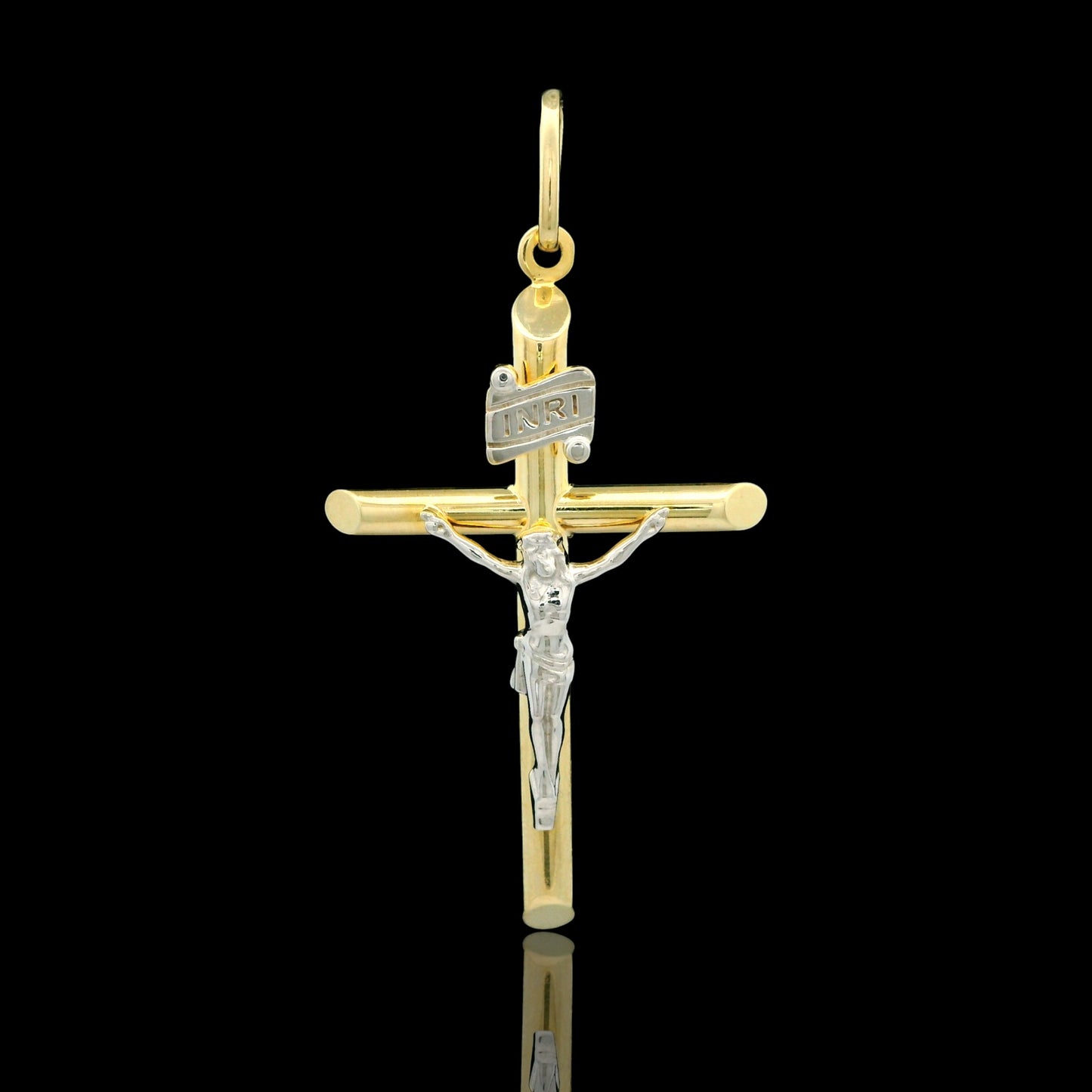 14K Two-Tone Tube Cross – 4 Sizes Available
