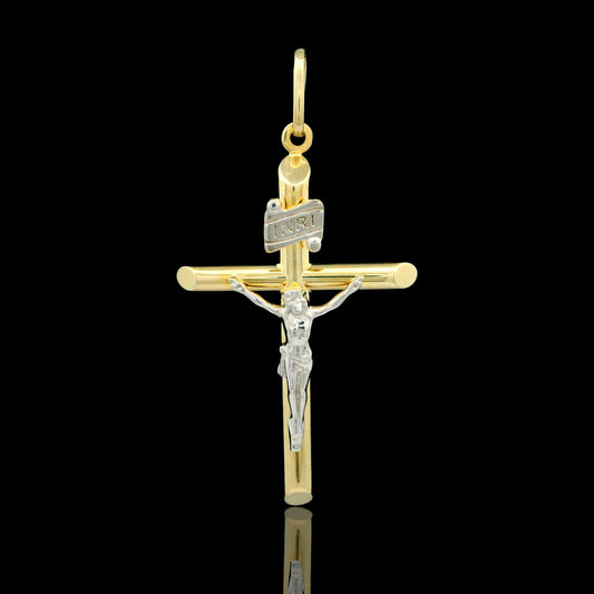 14K Two-Tone Tube Cross – 4 Sizes Available