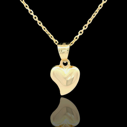 14K Gold Puff Heart Necklace – 16" + 2" Adjustable, 9mm & 13mm