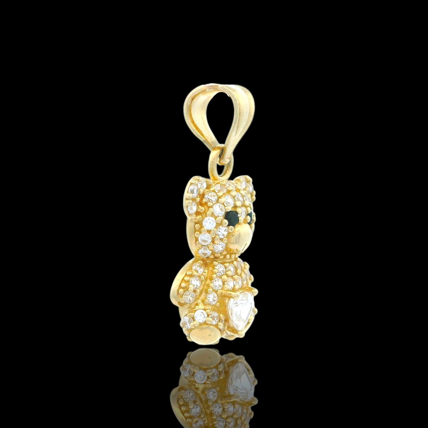 14K Gold Teddy Bear pave Pendant with Colored Heart